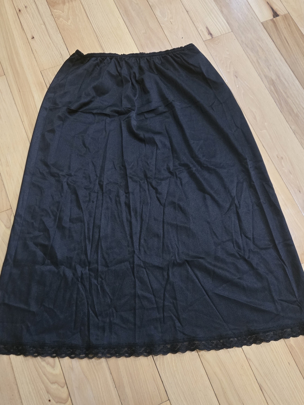 jcpenney Black Midi Half Slip with Lace Hem made in the USA